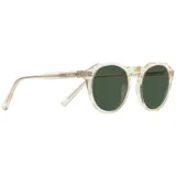 Lentes de sol con montura redonda de acetato transparente y lentes verdes.
