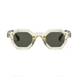 Gafas de sol unisex con montura octogonal transparente y lentes grises. Fabricadas con plástico reciclado.