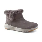Botas cortas Skechers On The Go Stellar Cozy Step, color gris, impermeables, con forro de piel sintética y plantilla Air-Cooled Goga Mat.