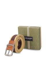 Cinturón casual negro de tela canvas con hebilla metálica plateada y detalles en cuero sintético negro.