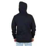 Canguro negro con capucha y cordones ajustables, bolsillo tipo canguro y logo Volcom estampado en el pecho y en la manga izquierda.