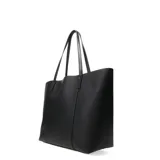Bolso tote negro con textura granulada, doble asa de hombro y logo grabado en el frente. Incluye un bolso interno desmontable.