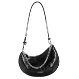 Cartera Guess modelo Amy's Convertible Crossbody, color negro charol, con correa convertible de cadena y ecocuero.