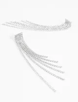 Aros colgantes plateados con múltiples hilos de strass.