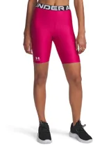 Calza corta de lycra negra Under Armour HeatGear, con cintura alta con logo y logo estampado en la pierna izquierda.