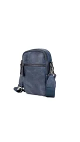 Bandolera morral color negro con cierre metálico principal y cierre frontal. Cuenta con una correa de galón gruesa y ajustable.