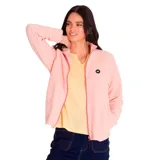 Campera polar Caterpillar para mujer, color violeta, con cierre frontal completo, cuello alto y bolsillos laterales.