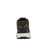 Botas de senderismo Columbia Peakfreak II Mid, color verde oliva con detalles en negro y naranja. Fabricadas con tecnología OutDry™ impermeable y transpirable, entresuela TechLite+™ para amortiguación y suela Adapt Trax™ para tracción.