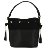 Cartera tipo tote bag negra con doble asa de hombro y cierre superior. Incluye un neceser con correa desmontable.
