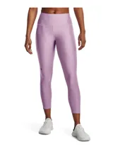 Calza de mujer Under Armour HeatGear® de tiro alto hasta el tobillo, color gris azulado, con cintura antideslizante y logo en la pierna.