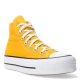 Championes Converse Chuck Taylor All Star Lift, color amarillo con plataforma blanca y cordones blancos.