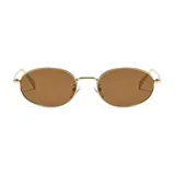Lentes de sol unisex con filtro UV 400, marco dorado y lentes marrones. Incluye estuche.