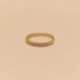 Anillo dorado en oro 10k con circonias engarzadas en la mitad superior.