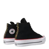 Championes de caña alta Converse Chuck Taylor All Star Lift, color negro con plataforma blanca y detalles en rojo.