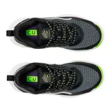 Zapatillas deportivas unisex Under Armour Curry 3Z 24, color negro con detalles en blanco y verde neón. Diseño con suela de goma duradera, capas de cuero y cordones de red con cierre de seguridad.