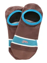 Calcetines invisibles color marrón con borde celeste y franja celeste y blanca en el empeine.