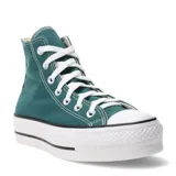 Championes Converse Chuck Taylor All Star Lift de caña alta, color verde con detalles en blanco y negro. Plataforma blanca con suela de goma.