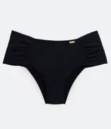 Bombacha de bikini negra con laterales drapeados y forro de algodón.