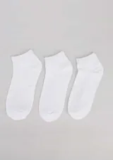 Pack de tres pares de medias blancas de algodón, corte tobillero.
