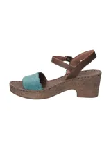 Sandalias de cuero marrón con plataforma de 6 cm y capellada color naranja tejida.