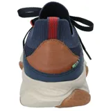 Zapatilla casual gris de tejido de poliéster con cordones naranjas, cuello elástico y suela de goma y EVA.