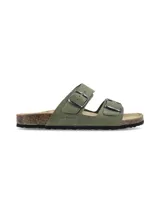 Sandalias de hombre color verde militar, con doble tira con hebilla metálica ajustable y plantilla anatómica.