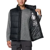 Chaleco acolchado Columbia Pike Lake II para hombre, con aislante térmico y tecnología termorreflectante Omni-Heat. Diseño color block en negro y naranja.