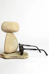 Lentes de sol negros con montura gruesa y forma geométrica.