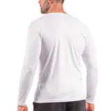 Remera deportiva de manga larga negra, con cuello redondo y logo blanco en el pecho.