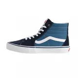 Zapatillas de skate Vans Sk8-Hi, de caña alta, color azul con detalles en azul marino y blanco.