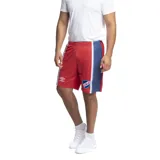 Short de fútbol Umbro del Club Nacional de Football, modelo alternativo 2017. Diseño rojo con detalles en azul y blanco en los laterales. Incluye logo de Umbro y escudo del club.