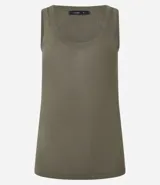 Musculosa verde oliva de punto texturizado, con breteles anchos y cuello redondo.
