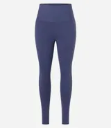 Calza legging deportiva azul, de poliamida, con cintura alta de 10 cm y sin estampa.