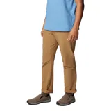 Pantalón color tostado con corte recto, rodillas articuladas, bolsillos laterales y traseros, y cintura ajustable con cordón.