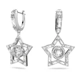 Aros colgantes Swarovski de la colección Stella, con forma de estrella calada y cristales blancos engarzados en baño de rodio.