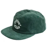 Gorro de gabardina verde con logo bordado en blanco.