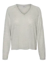 Sweater gris claro melange de punto con mangas largas y escote en V, de corte oversize.
