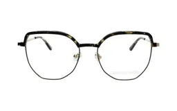 Armazones de gafas de estilo moderno, en color negro con detalles en dorado.