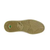 Zapatillas de skate blancas con detalles en negro y dorado, diseño moderno y cómodo.