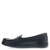 Mocasín de cuero negro Bottero con detalle de antifaz y suela plana.