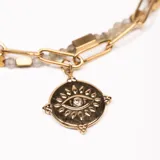Pulsera de acero enchapado, con eslabones y colgante de ojo.