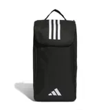 Bolso Adidas Tiro League negro con el logo de la marca en blanco. Tiene un asa de mano y cierre de cremallera.