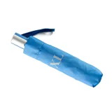 Paraguas automático color azul con funda y correa de ajuste.