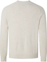 Sweater de punto color beige claro, con cuello redondo y logo de la marca en la parte inferior.