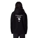 Canguro negro con capucha y bolsillo delantero tipo canguro. Estampado pequeño con el texto "former merchandise" en el pecho.