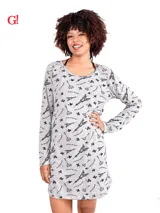 Camisón gris oscuro con estampado de flechas y mariposas, de manga larga y corte cómodo.