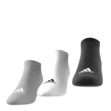 Pack de tres pares de medias tobilleras Adidas Cushioned, unisex, en color blanco, gris y negro, con logo de la marca en el empeine.