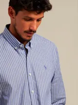 Camisa blanca con diseño de cuadros azules, de manga larga y corte slim fit.