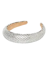 Vincha diadema plateada con apliques de strass.