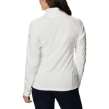 Buzo polar blanco de mujer, con cuello alto y cierre de media cremallera.